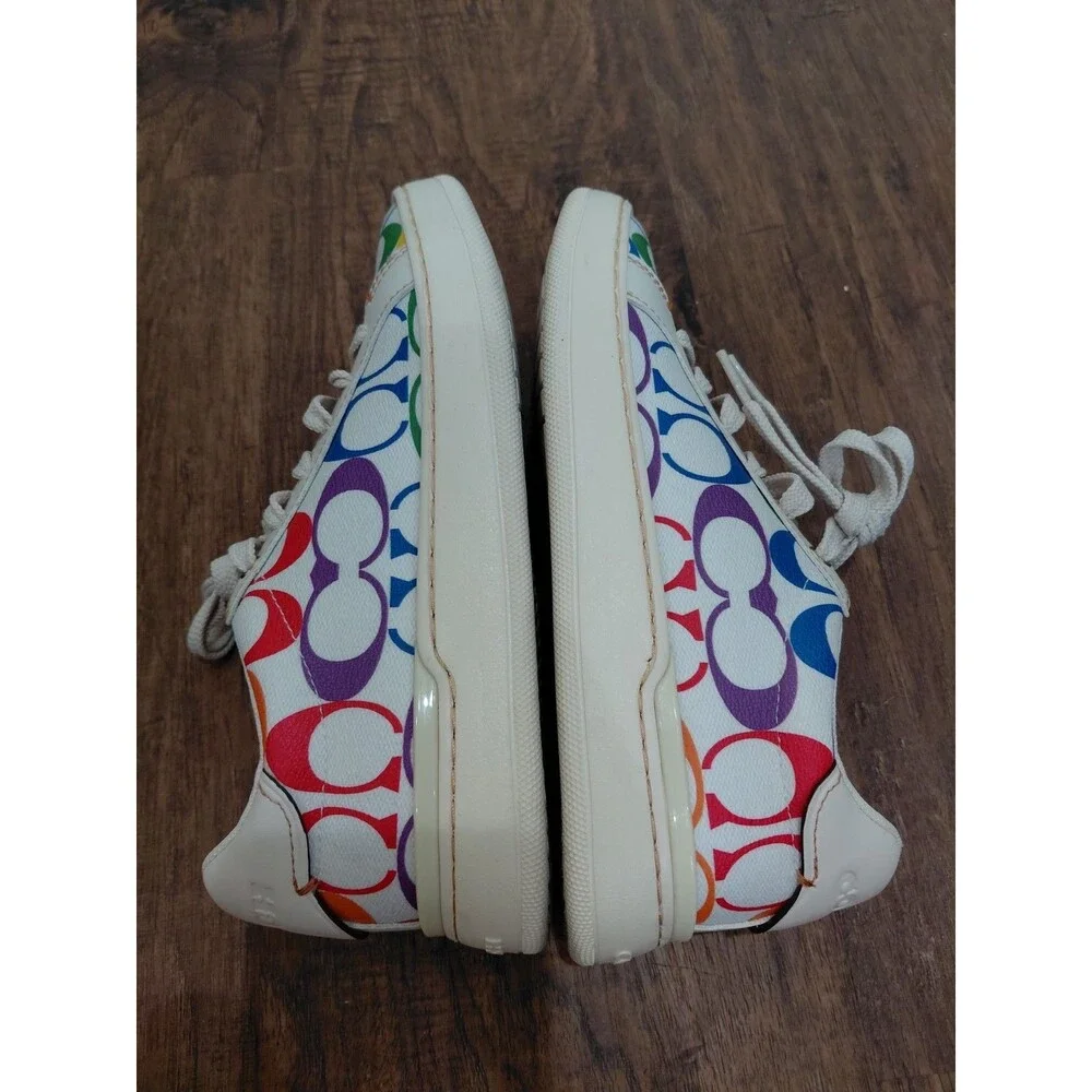 Coach Clip Low Top Sneaker In Rainbow Signature Canvas Women's Size 5.5B